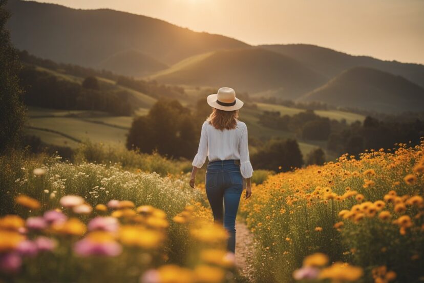 tranquil person in field